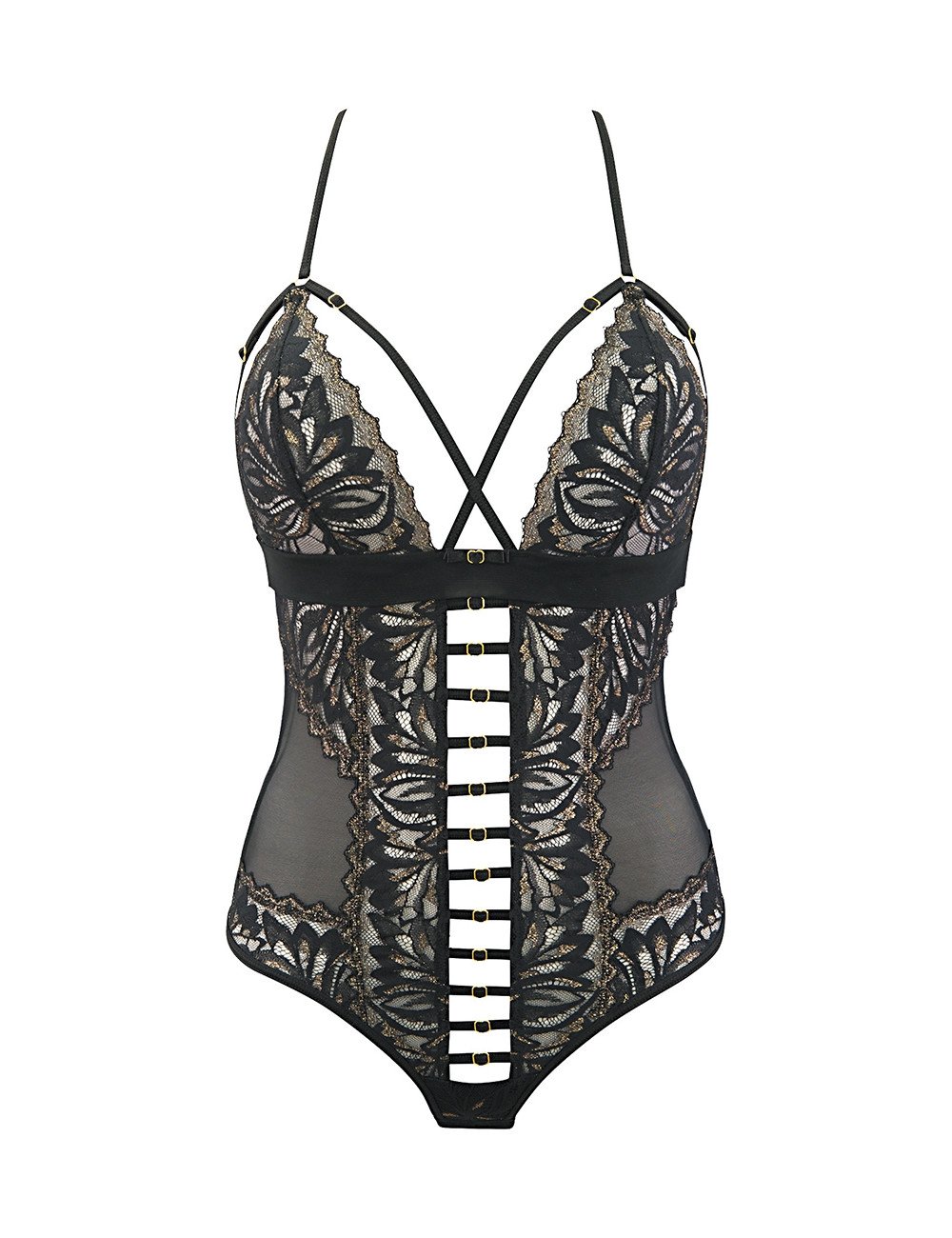 Body string tulle et dentelle noir V-10100 - Axami