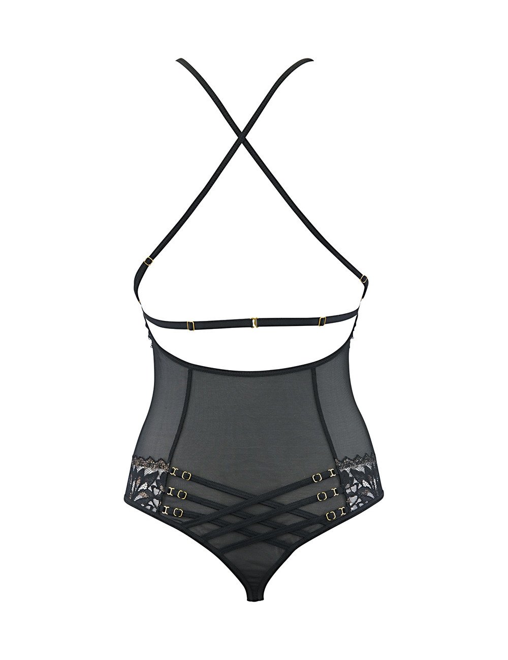 Body string tulle et dentelle noir V-10100 - Axami