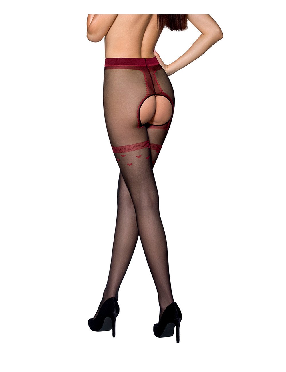 Collants ouverts TI019 20 deniers - noir/rouge