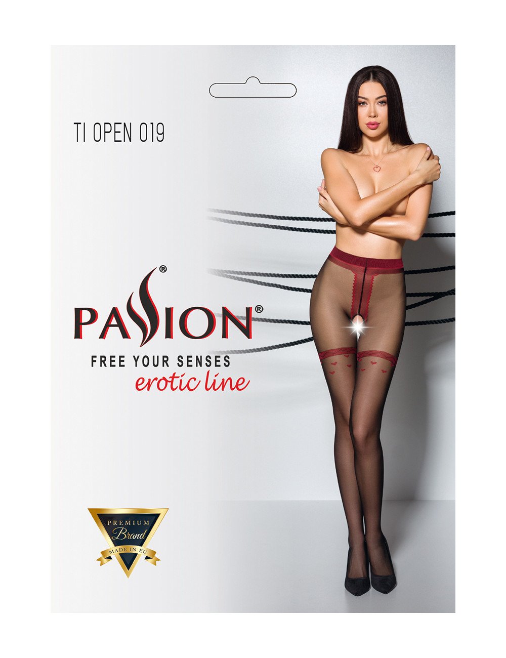 Collants ouverts TI019 20 deniers - noir/rouge