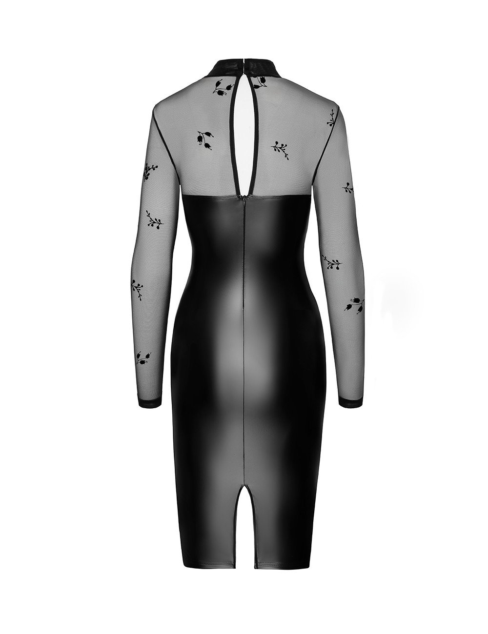Robe moulante Sublime F310 wetlook et tulle floqué