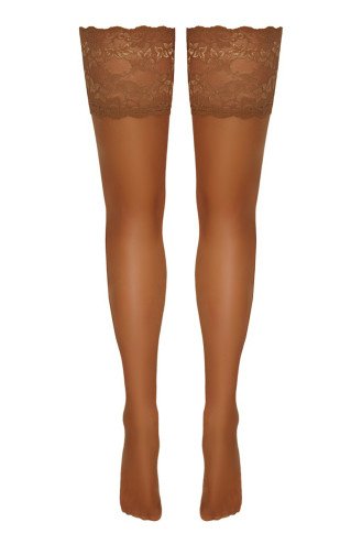 Bas autofixants large jarretière dentelle beige - Cotelli Legwear
