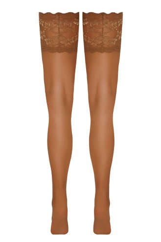 Bas autofixants large jarretière dentelle beige - Cotelli Legwear
