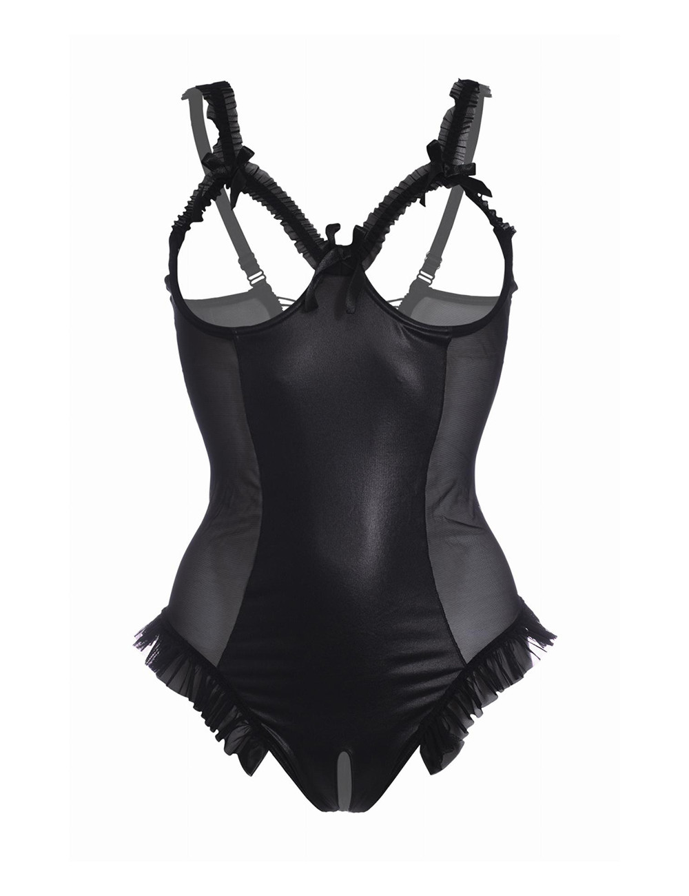 Body wetlook ouvert noir Mistique - Christine