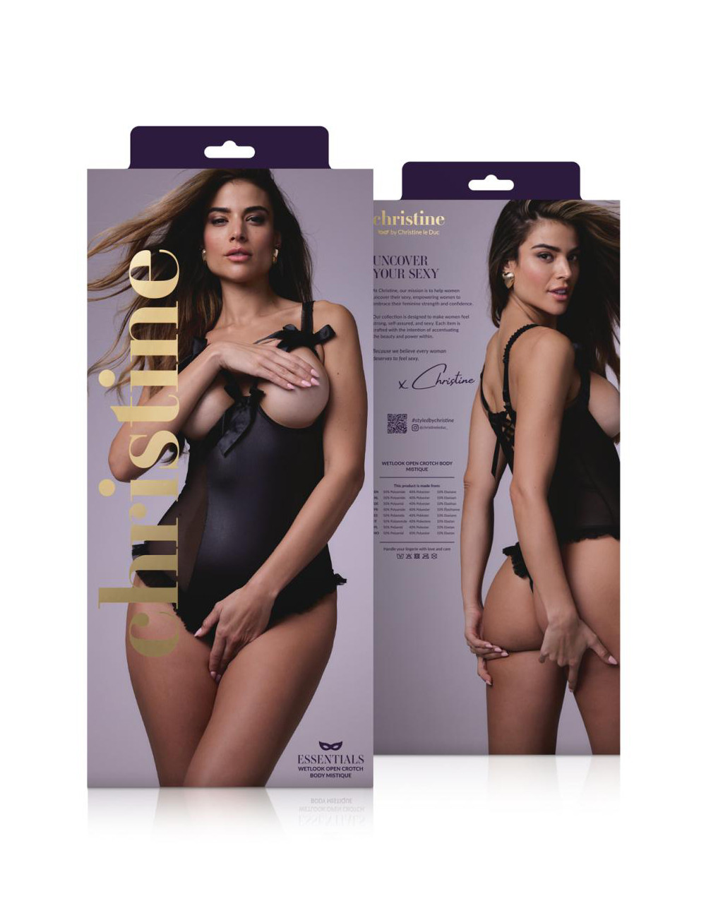 Body wetlook ouvert noir Mistique - Christine