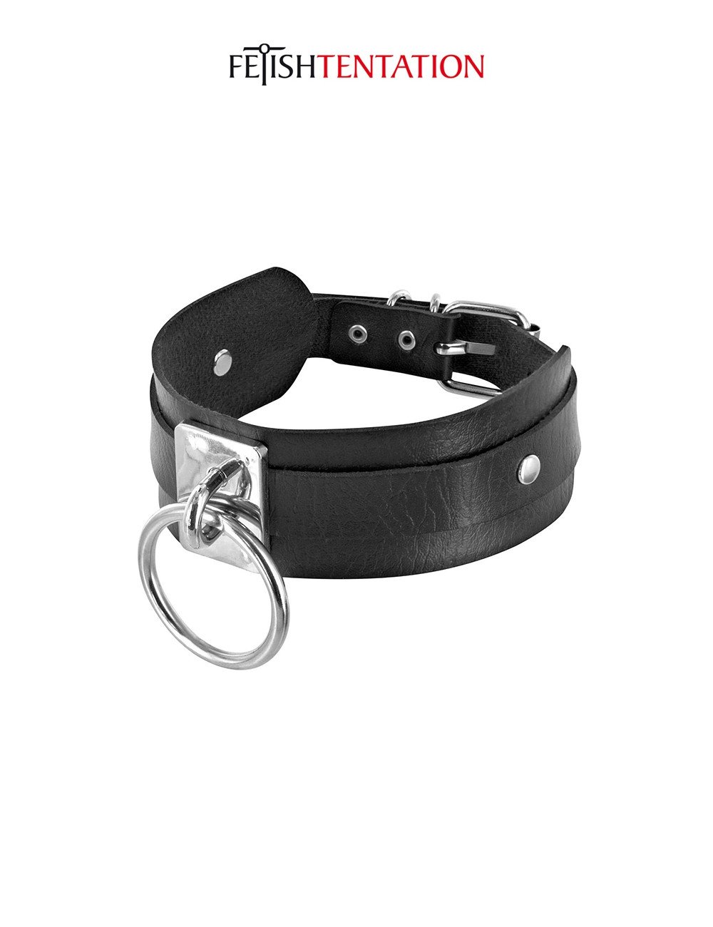 Collier BDSM large avec anneau - Fetish Tentation