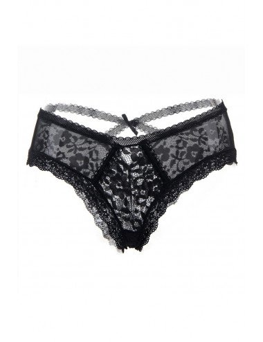 Tanga noir en dentelle fine
