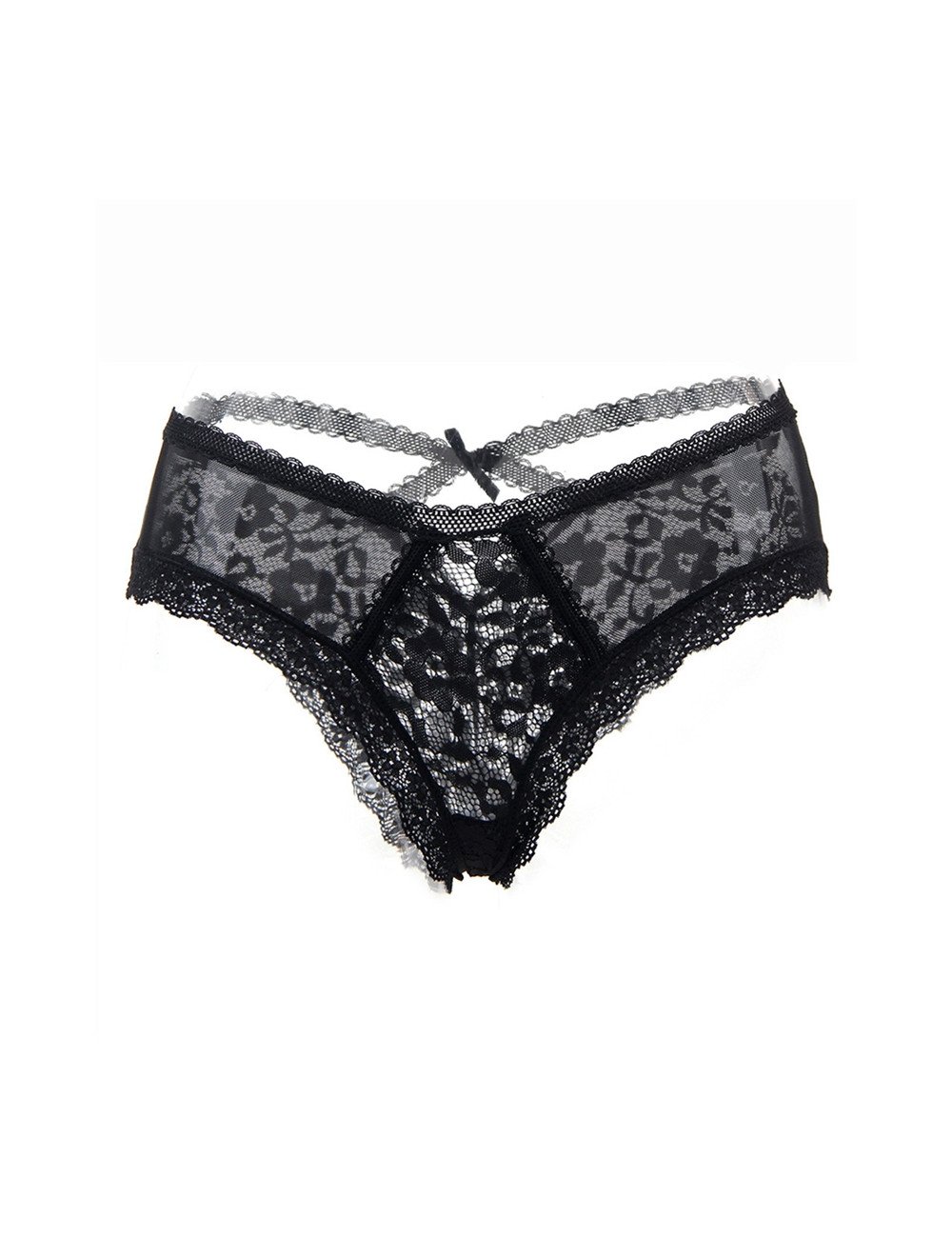 Tanga noir en dentelle fine