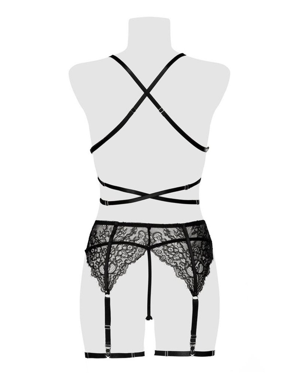 Ensemble lingerie dentelle harnais 3 pièces - Grey Velvet