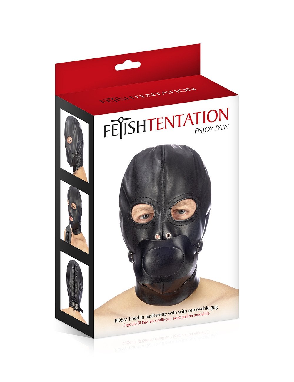 Cagoule BDSM simili cuir avec baillon amovible - Fetish Tentation