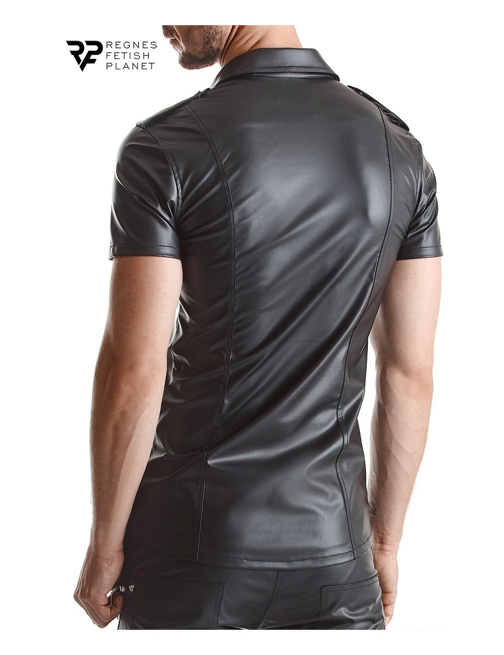 Chemise manches courtes wetlook noire Luca - Regnes Chemise manches courtes wetlook noire Luca - Regnes