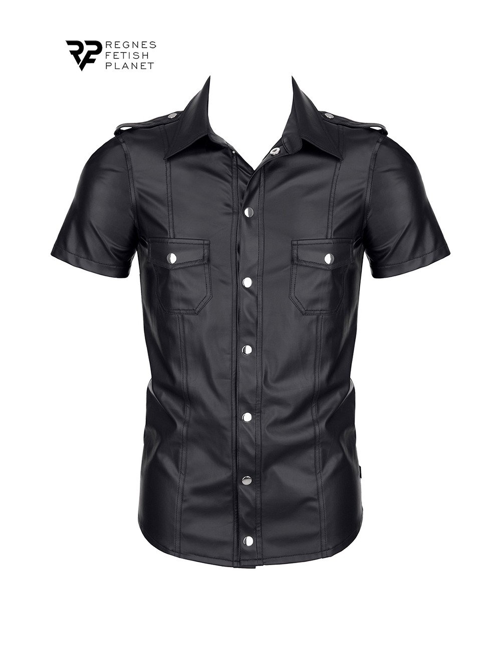 Chemise manches courtes wetlook noire Luca - Regnes Chemise manches courtes wetlook noire Luca - Regnes
