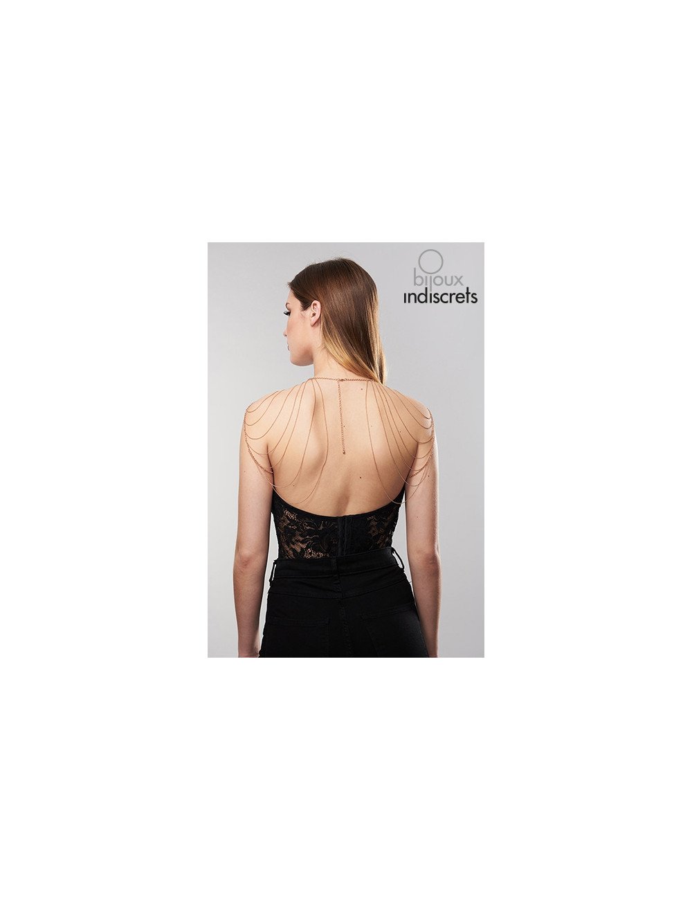 Bijoux épaules et dos en chainettes métalliques dorées